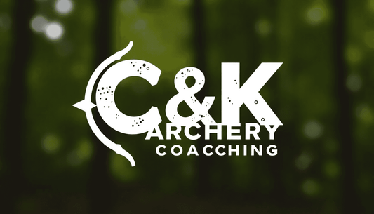C&K Archery Coaching logo over blurred forest background