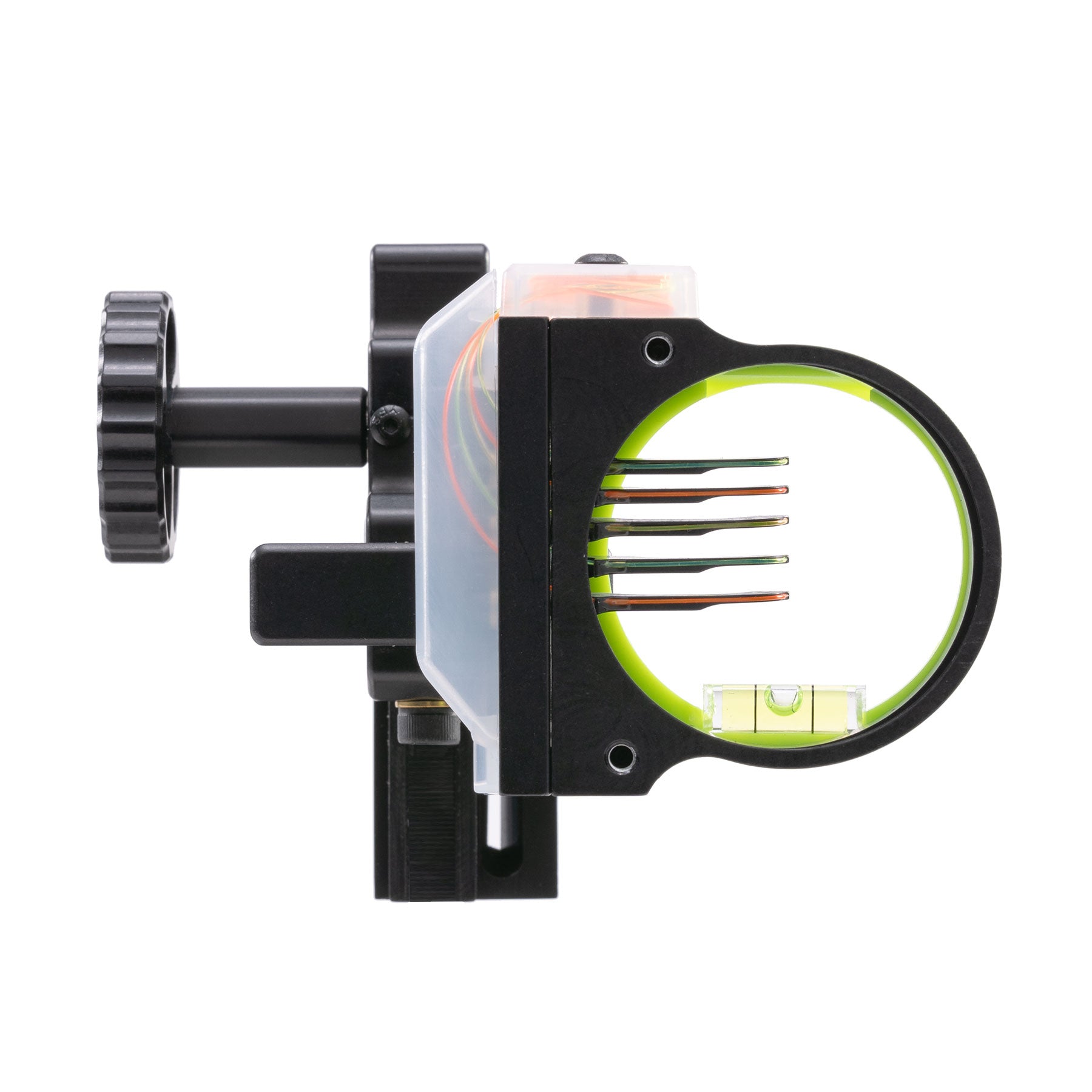Black Gold Ascent Verdict bow sight side view in black and neon green