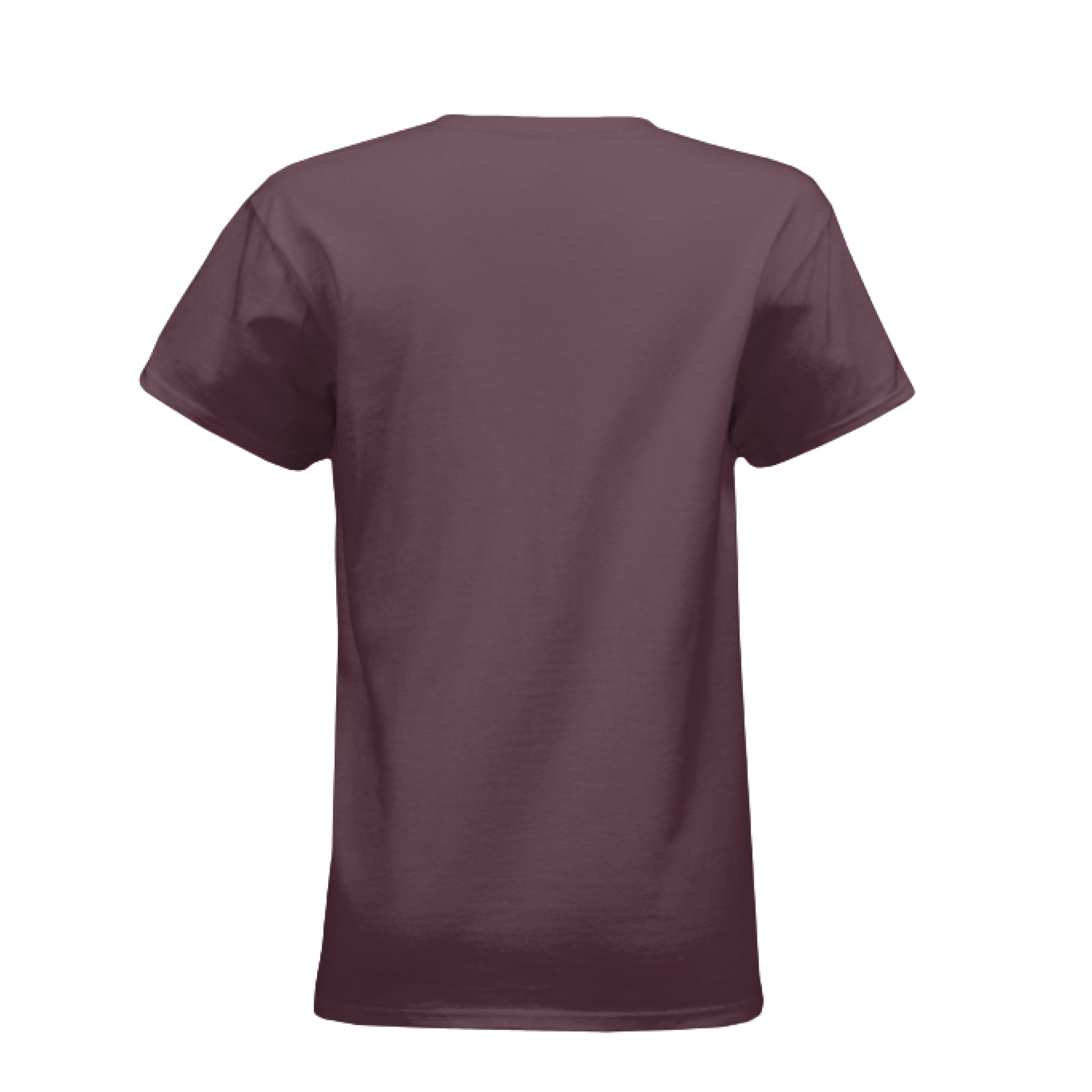 Back view of women's archery elk t-shirt in maroon color by C and K Archery