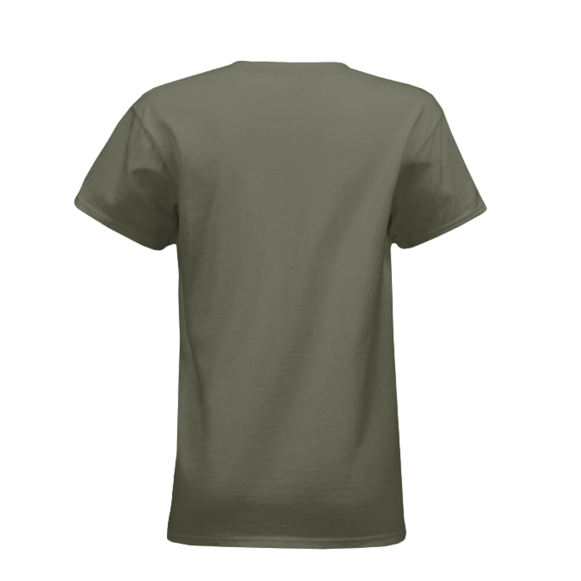 Back view of women's archery elk t-shirt in olive green by C and K Archery