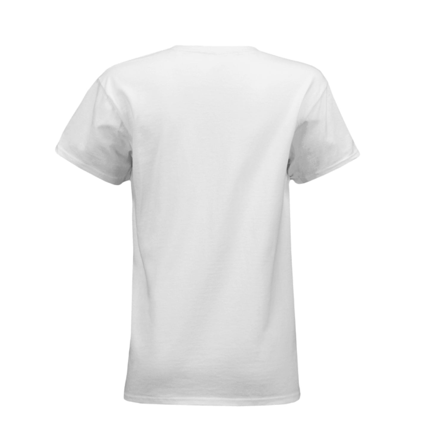 Back view of plain white women's archery elk t-shirt by C and K Archery with short sleeves