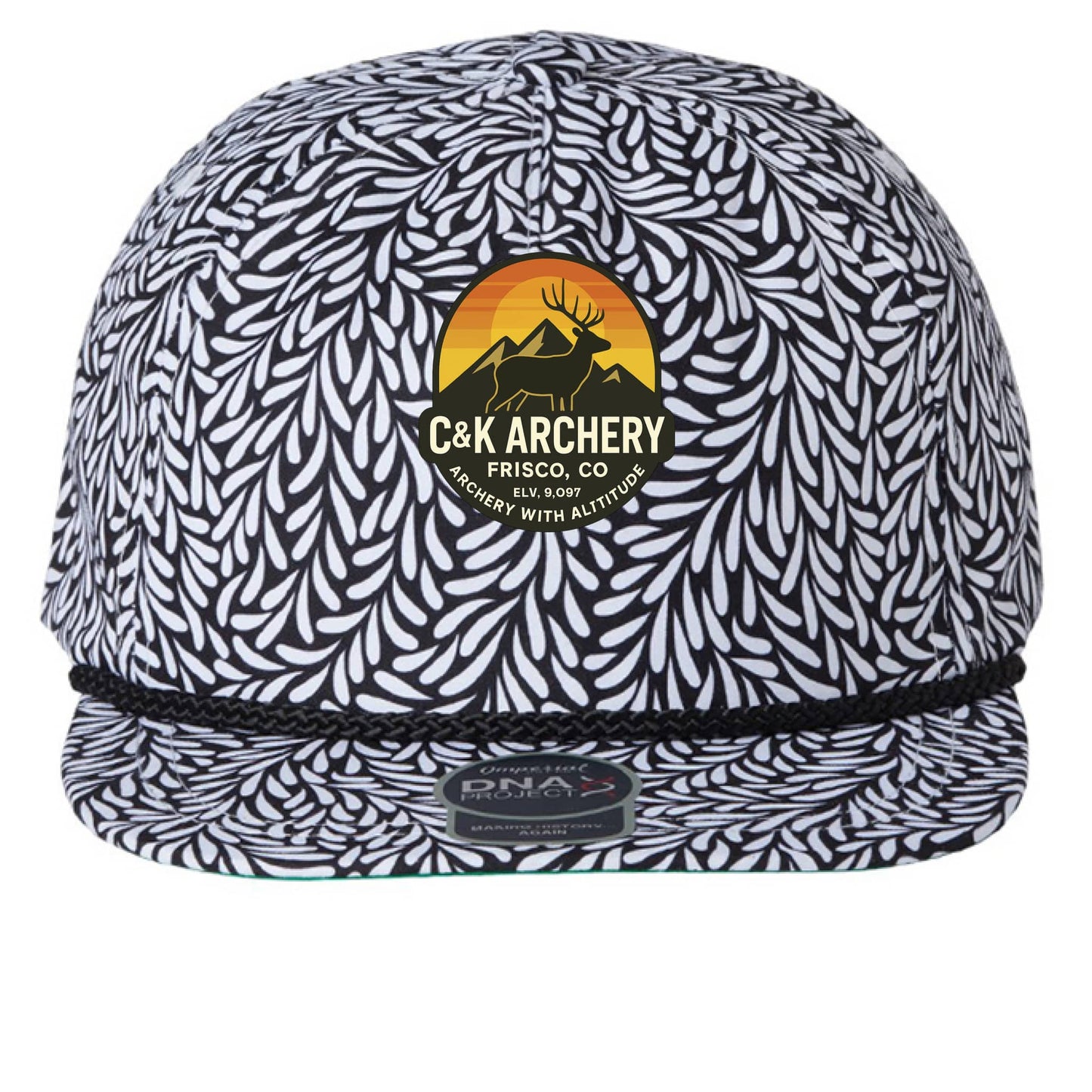 C and K Archery black white pattern elk logo archery hat front view