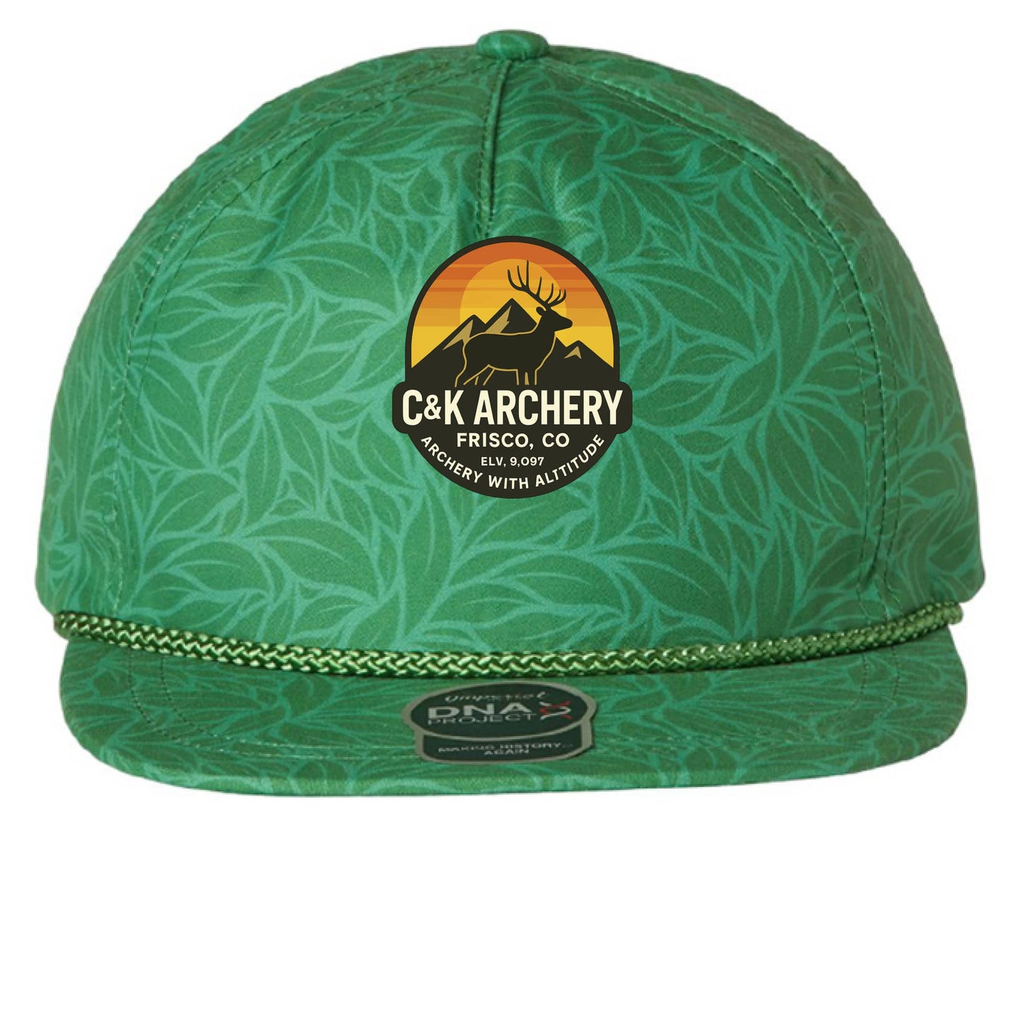 C and K Archery green elk logo archery hat front view