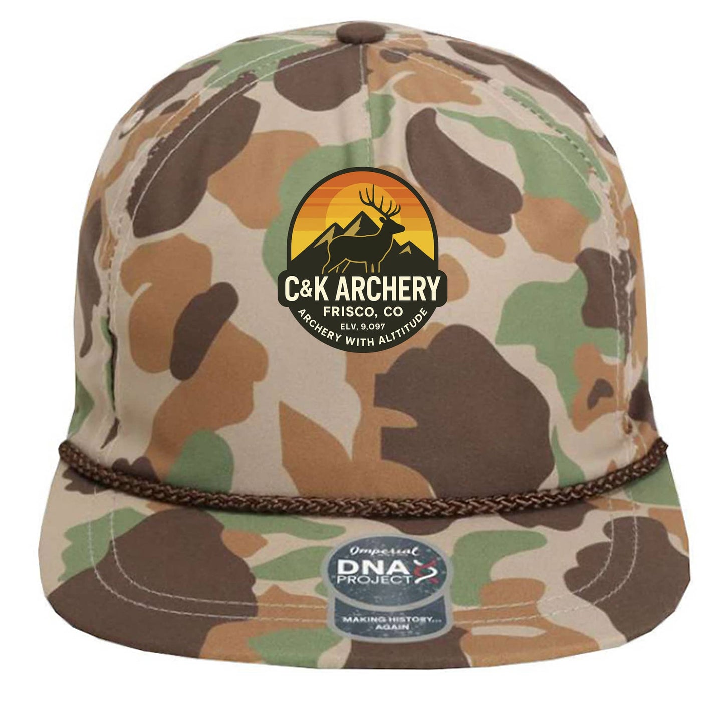 C and K Archery elk logo archery hat camo front view