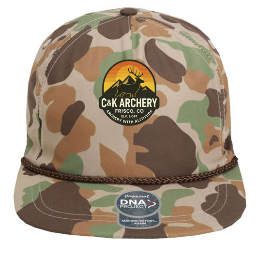 C and K Archery elk logo archery hat camo front view