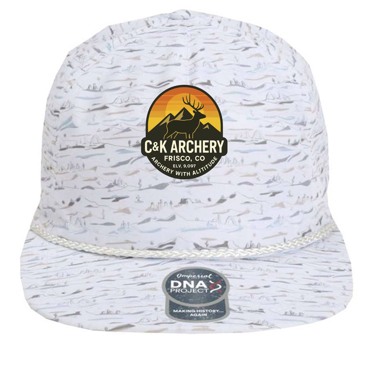 C and K Archery white elk logo archery hat front view