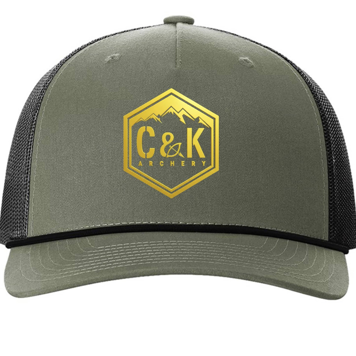 C and K Archery green and black archery logo hat front view