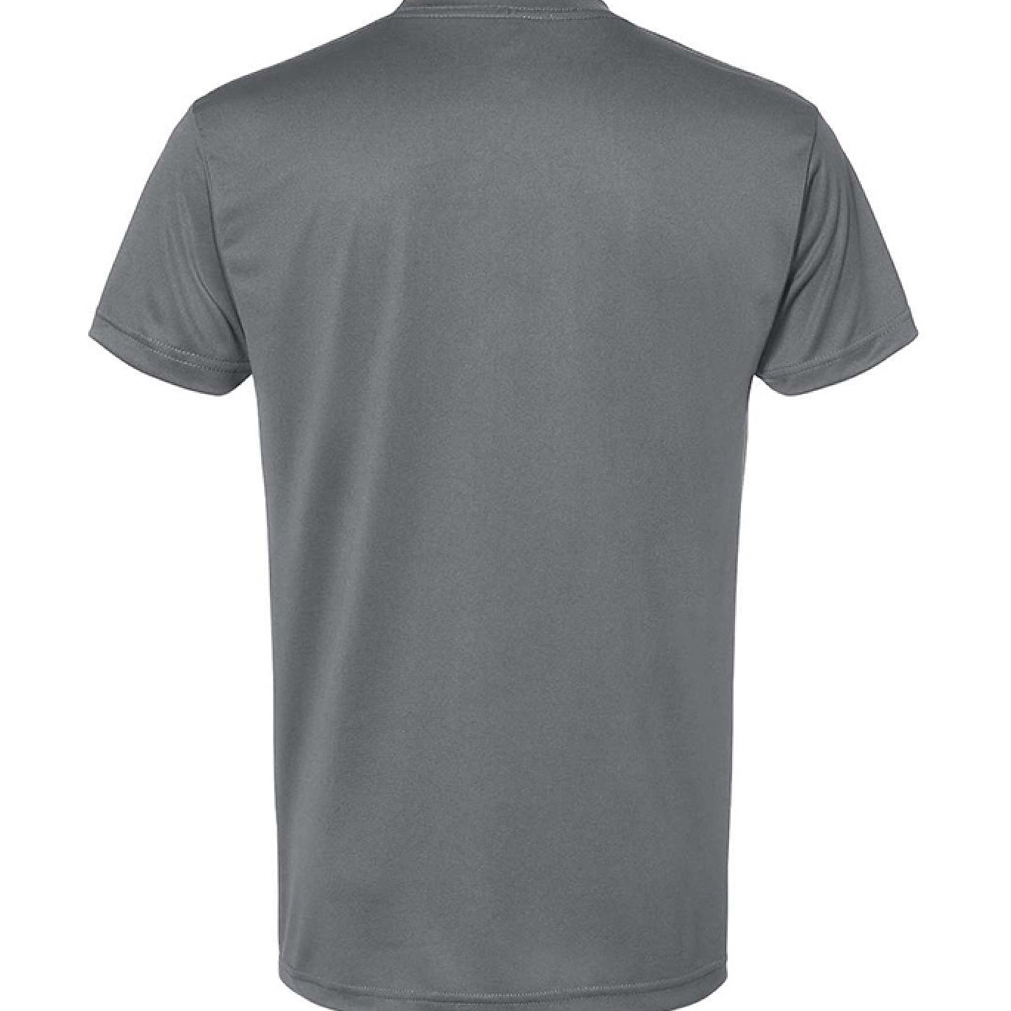 Gray elk archery t-shirt from C and K Archery shown from the back with short sleeves and crew neck