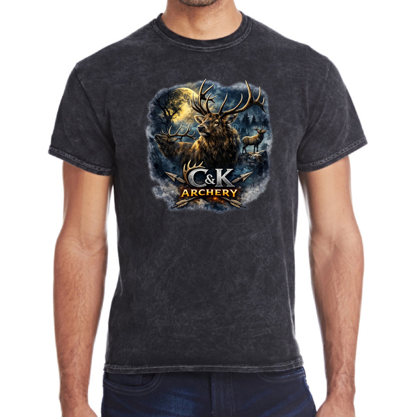 C and K Archery CK Elk In The Woods t-shirt black front view