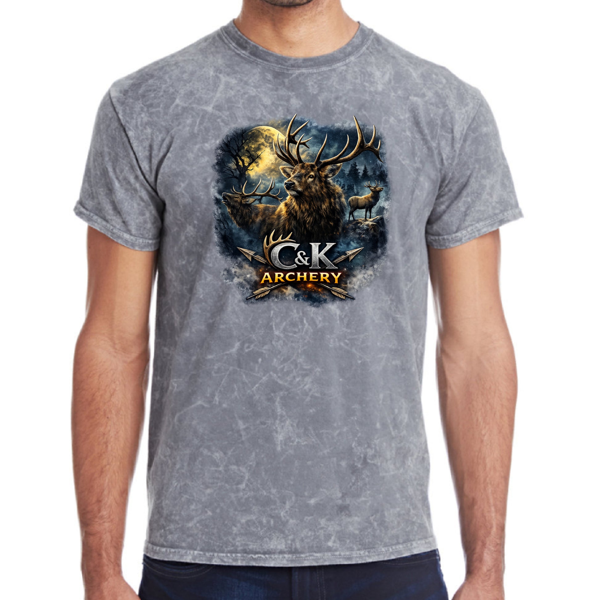 C and K Archery CK Elk In The Woods t-shirt front view gray