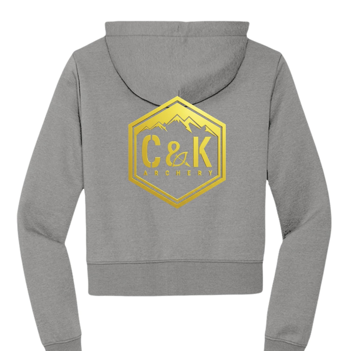 C and K Archery gray women's archery hoodie back view