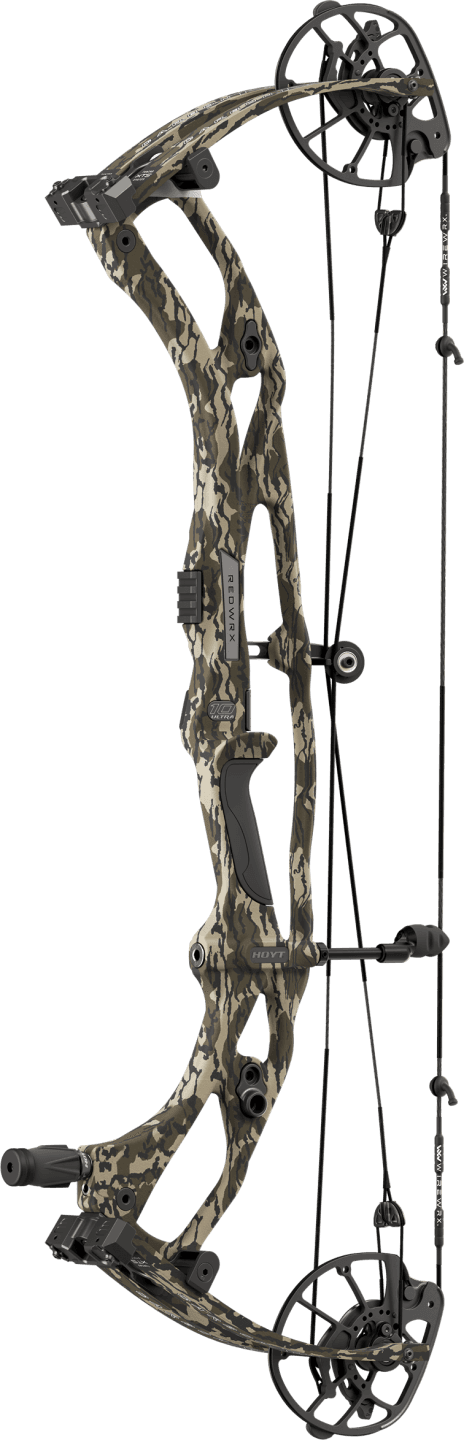 Hoyt Carbon RX-10 Ultra compound bow in camo finish with dual cams and ergonomic grip