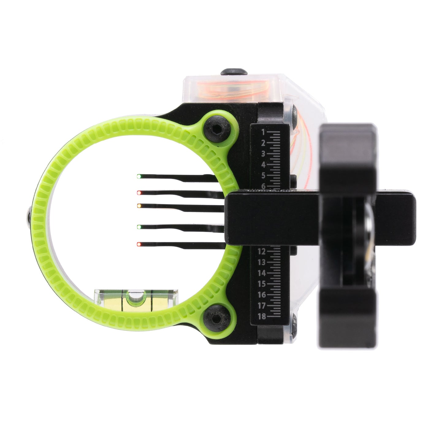 Black Gold Rush archery sight green and black front view