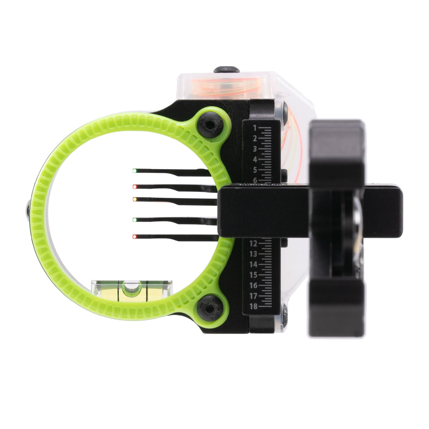 Black Gold Rush archery sight green and black front view